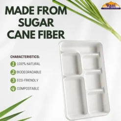 6 Compartment Square Biodegradable Divided Plates - Pack Of 250 - Rani Brand Authentic Indian Products